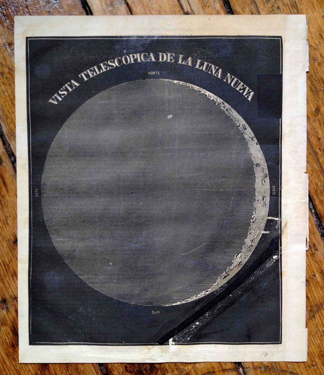 1857 new moon celestial print original antique astronomy lithograph