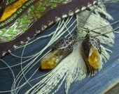FIREFLY. Golden Citrine and Victorian Filigree wing like caps earrings