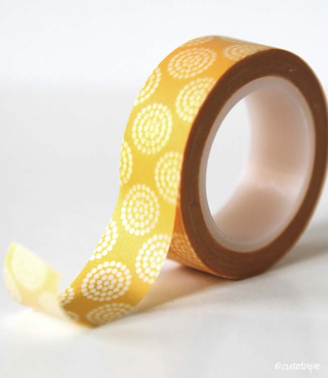 Dot Circles Yellow Orange Washi Tape Chugoku Paper Tape for Gift Wrapping