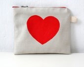 Red Heart   Zippered Pouch, Bag organizer, make-up bag, purse