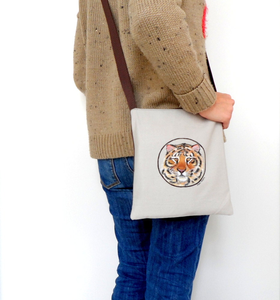 Tiger  Messenger Bag, Cross Body Bag - Hand Paint Purse