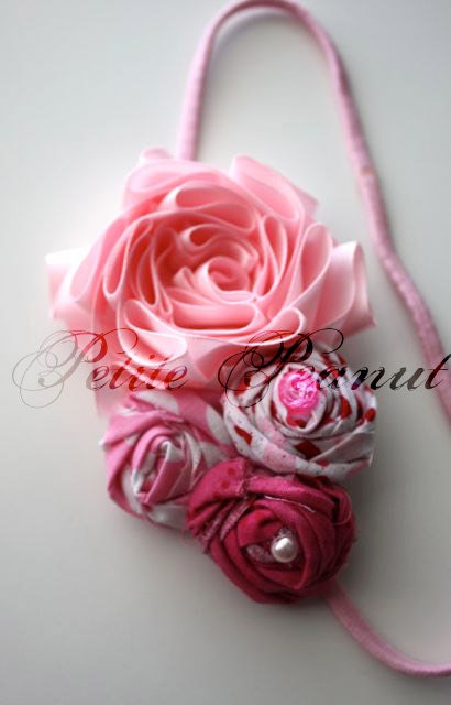Couture Shabby Chic Satin Flower headband- VALENTINE- Sweetheart Collection - Pink - CUSTOM ORDER - Photography prop