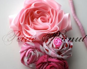 Couture Shabby Chic Satin Flower headband- VALENTINE- Sweetheart Collection - Pink - CUSTOM ORDER - Photography prop
