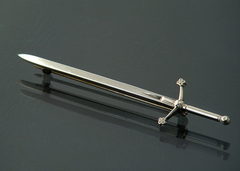 Sterling Silver Sword Kilt Pin /  3 Inch Sword Brooch / Claymore Broadsword Shawl Pin / Ola Gorie