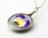 French Glass Antique Locket Sterling Silver Frame, Edwardian Era Photo Pendant - Long Chain Locket