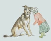 dog and girl talking