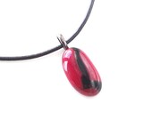 Necklace - Red & Black Pendant, Oval, Fused Glass Jewelry