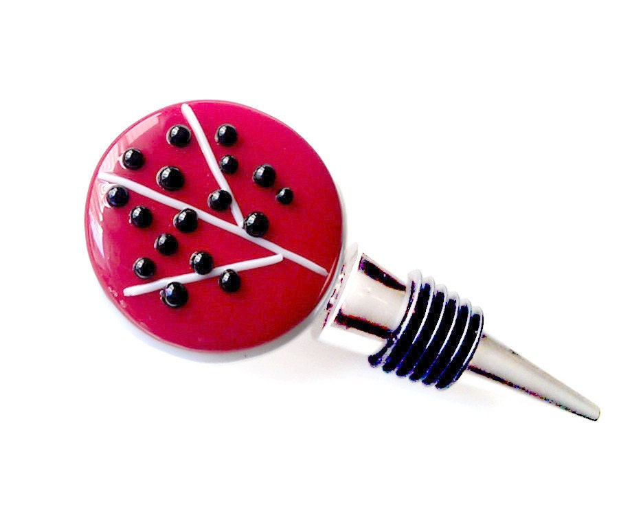 Wine Bottle Stopper Red White and Black High Relief - Large Handmade Fused Glass