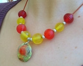 Lampwork Necklace Enameled Copper Bright Spring Colors Lampwork Jewelry for Mom on Mother's Day