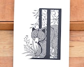 11x14 papercut original. bear in the forest . grizzly, redwoods, california poppies
