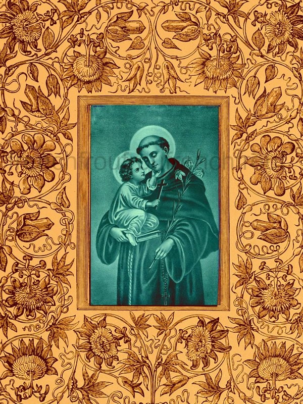 antique french saint anthony prayer card digital