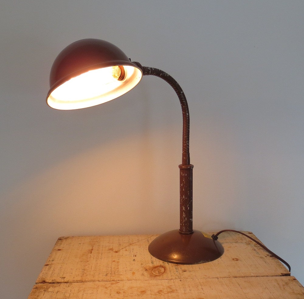 Vintage DESK LAMP Cast Metal INDUSTRIAL with Edison Bulb