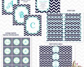 Non-Personalized Printable "Navy Chevron" Party Kit with Banner- Instant Download