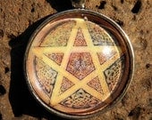 Wiccan Brown Earth Element Pentacle Pentagram Glass Necklace Pagan