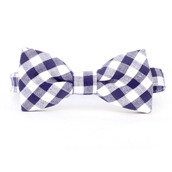 Navy Gingham Check Bow Tie