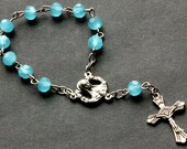 Turquoise Blue Pocket Rosary. Crystal Rosary. Turquoise Blue Rosary with Silver Accents. Handmade Rosary.