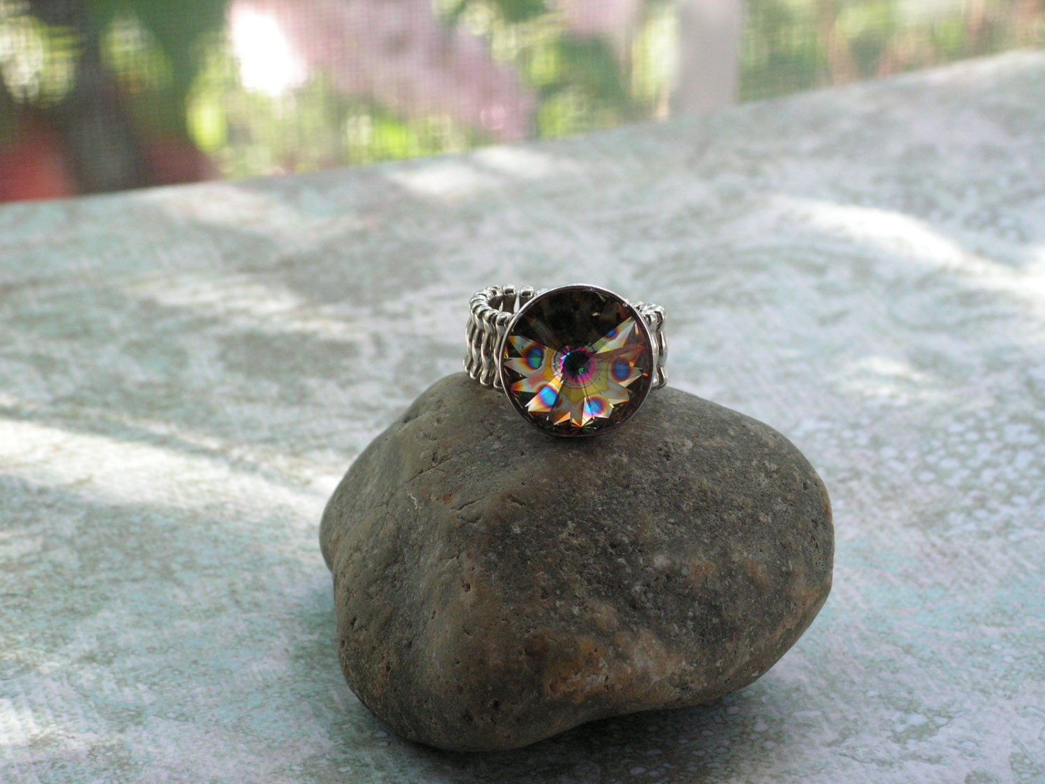 Peacock Cocktail Ring Swarovski vivid colors and patterns Bonus Free Shipping