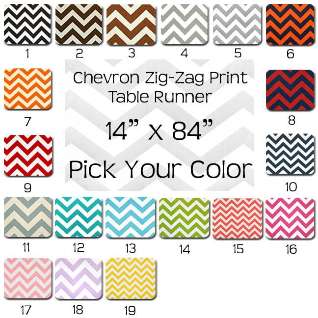 FREE U.S. Shipping - Chevron Zig Zag Print Table Runner 14x84 inch Single Sided - YOU pick the color.