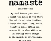 Large Namaste Poster - 16x20 inches on A2. Inspiring quote typography art poster print.