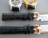 Black Italian Alligator Grain Leather Watch Band -  16 MM Watch Band - Handmade - Women's Size Watchband - Watch Strap - Item 13-16S bk
