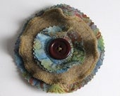 TAN BROOCH  - flower brooch - recycled brooch - flower pin - Lynn Minney Designs
