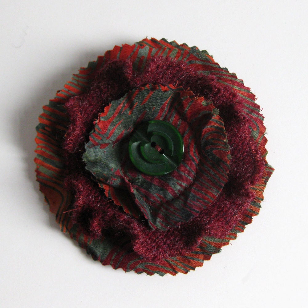 FLOWER BROOCH - red brooch - recycled brooch - flower pin - Lynn Minney Designs