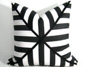 Black White Pillow Cover - Outdoor Cushion - Decorative Modern Stripe - Striped - Sunbrella - 16 inch