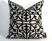 Black White Pillow Cover - Outdoor Cushion - Decorative Trellis - Geometric - Raven Natural Sunbrella -  Maldives - 16 inch