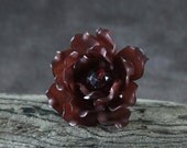 Ring Adjustable Lucite Mohagany Brown Flower: "Wood Rose"