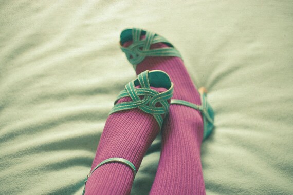 The End of the Night - shoe art, female potrait photography, bedroom decor, fuschia pink and turquoise, seafoam green 8x12 Print