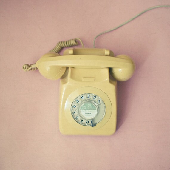 Hello - Still life photography, vintage style, rotary phone, pastel pink and mustard yellow, mad men, feminine wall decor 8x8 Print