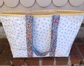 Large retro oilcloth tote bag in colors of sea and sun