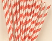 SEASHELL CORAL Striped Paper Straws, 25 Light Coral Paper Drinking Straws with Diy flags, Party Straws, Weddings, Mermaid Parties, Go Fish