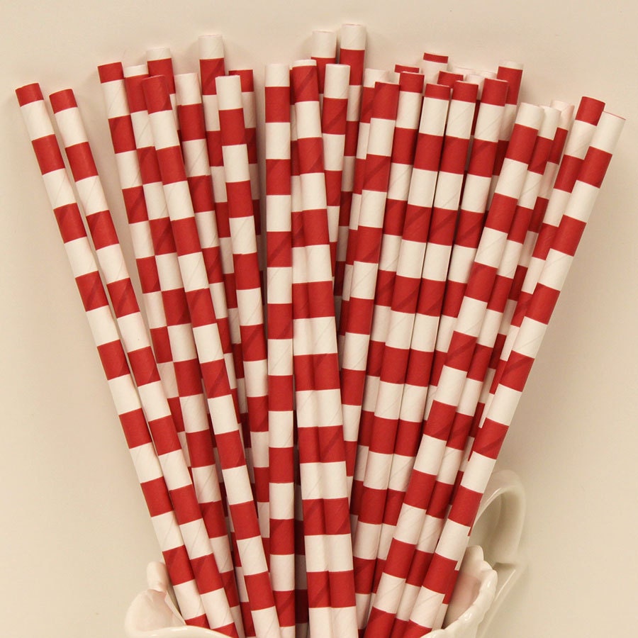 SAILOR STRIPED RUBY Red Paper Straws, 25 Sailor Striped Straws, Party Straws, Fourth of July, Flag, Carnival, Americana, Birthday, Wedding