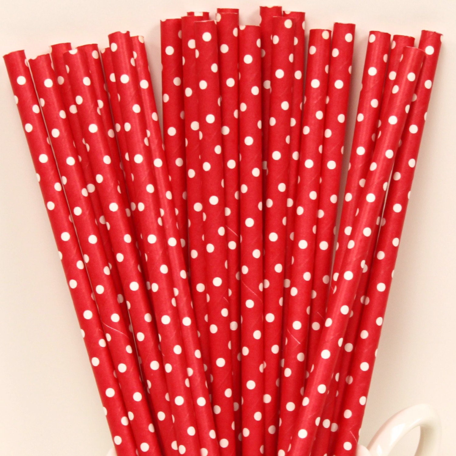 Paper Straws, RED DOTTY DOTS , 25 Paper Drinking Straws with Diy Flag, Swiss Dots,Party, Strawberry Shortcake Party, Ladybug, Fourth Of July