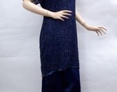 Blue satin and beaded two piece evening gown