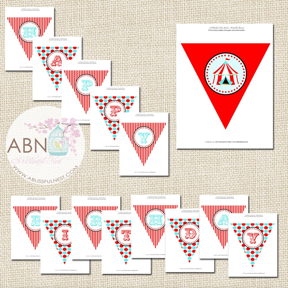 Carnival Circus Big Top Banner Bunting- PRINTABLE - By A Blissful Nest