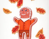Fall Gingerbread - ORIGINAL Colored Pencil Illustration - Childrens Book Art - Gingerbread Man Art