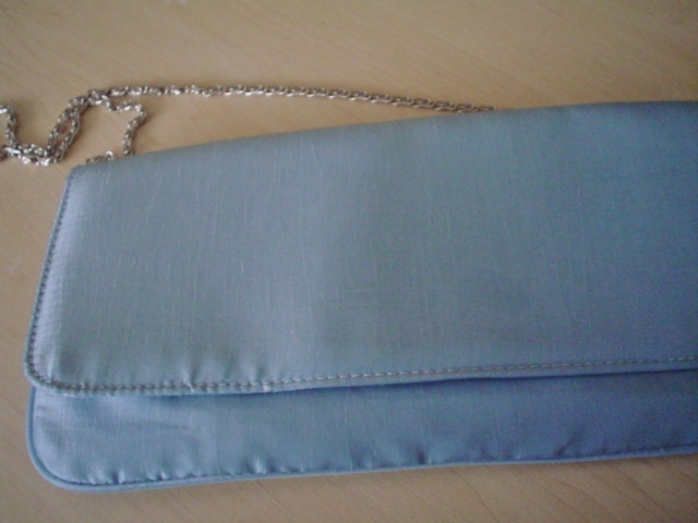 Vintage Clutch Bag Purse - Pale Blue Silk Foldover