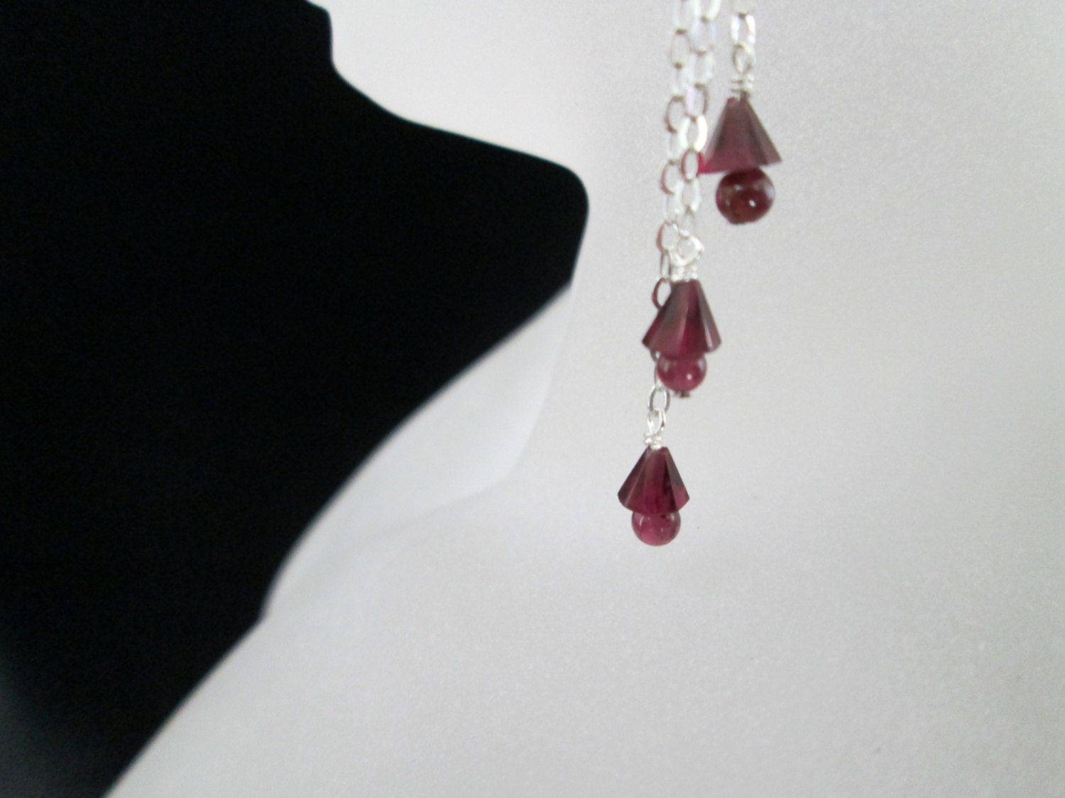 Natural Garnet Bell Chandelier Sterling Silver Earrings