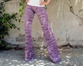 Purple Space Dye Knit Pants - Bellbottom Knit Pants - Elastic Waist - Lounge Pants - Custom Made to Measure - Seventies Retro Hippie Pants
