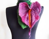 artistic big flower purple necklace lariat, wearable art, eco friendly, statement necklace