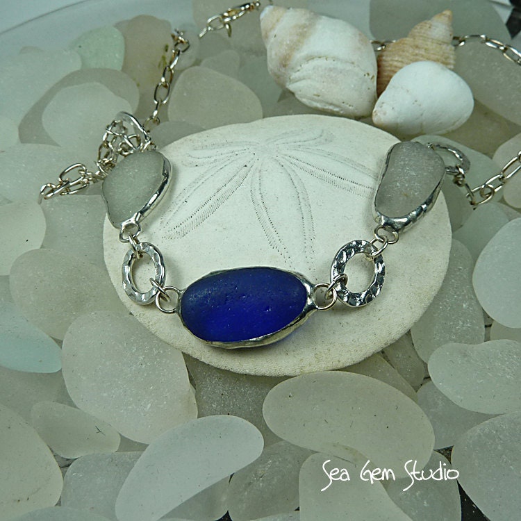 Links, Cobalt, Sea Glass necklace, sea glass jewelry, seaglass, beach wedding, eco friendly