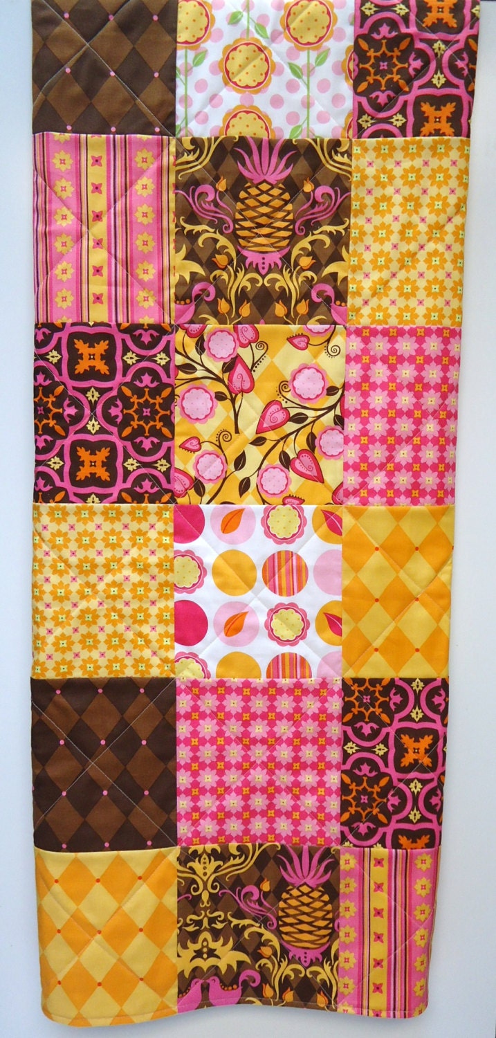 Baby Blanket, Patchwork Baby Quilt, Orange Brown Pink Yellow,Tutti Frutti  POLYESTER FREE