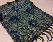 Antique  Steel cut  beaded handbag Oriental rug design Blue and Gold