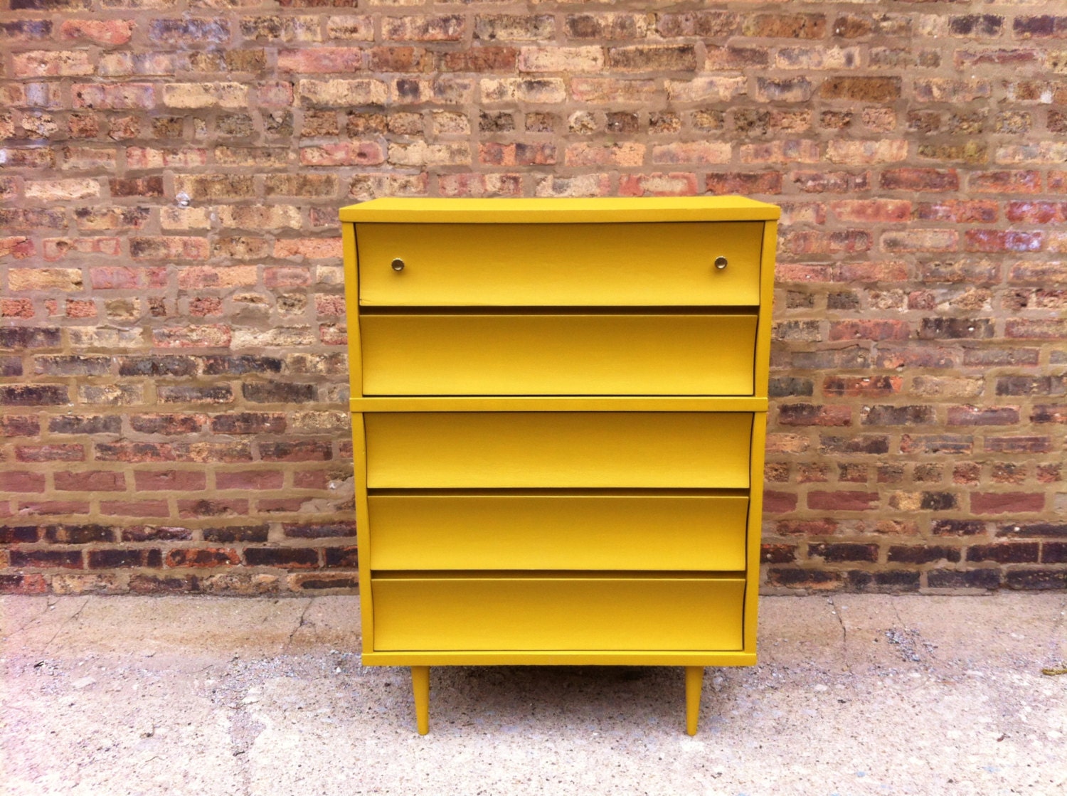 Mid Century Highboy In Mustard Yellow