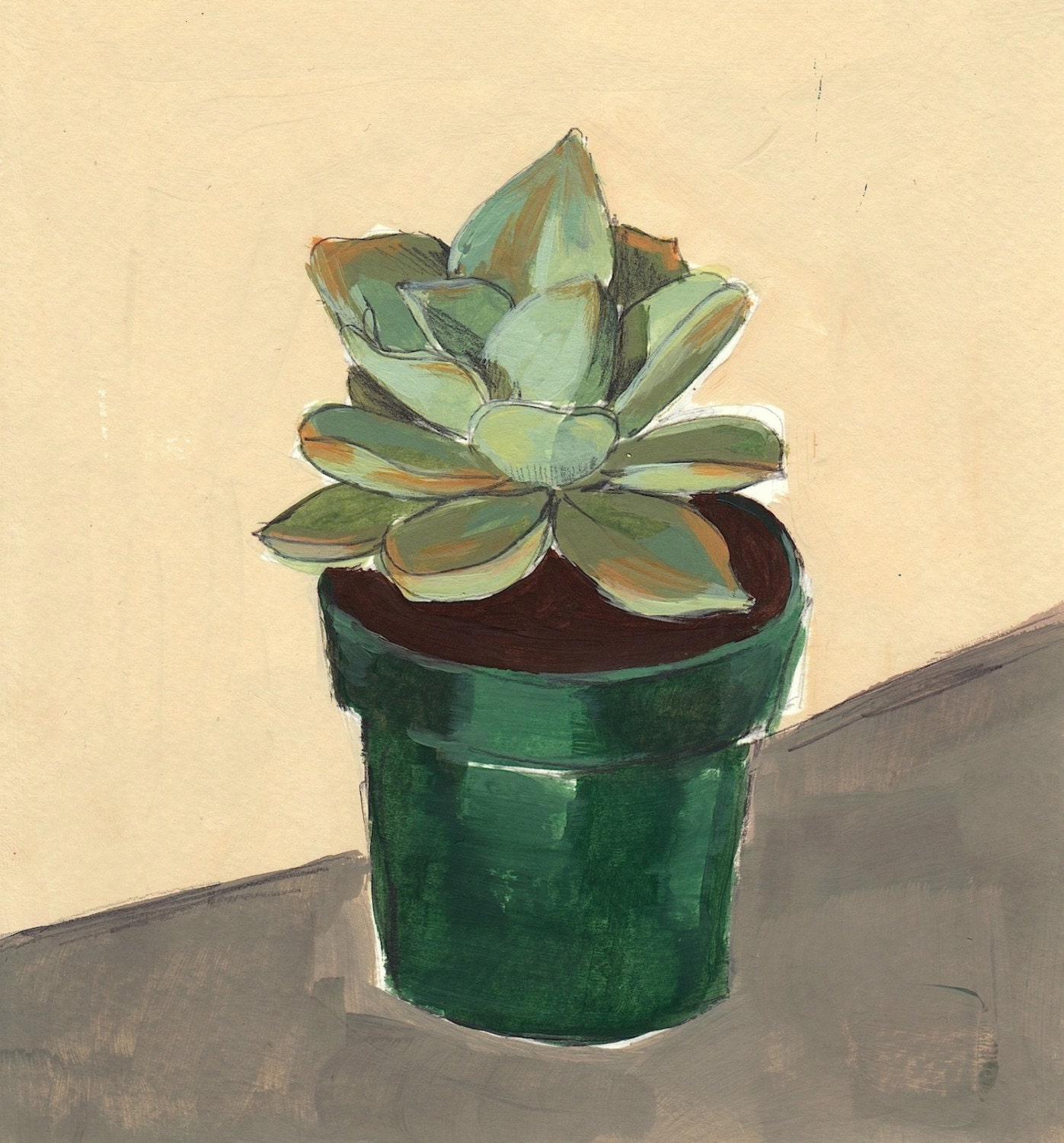 Succulent .  giclee art print of original painting