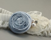 Vintage Style Bridal Garter SET with Toss Garter - Ivory and Blue (or choose your wedding colors) - the Ella Wedding Garter