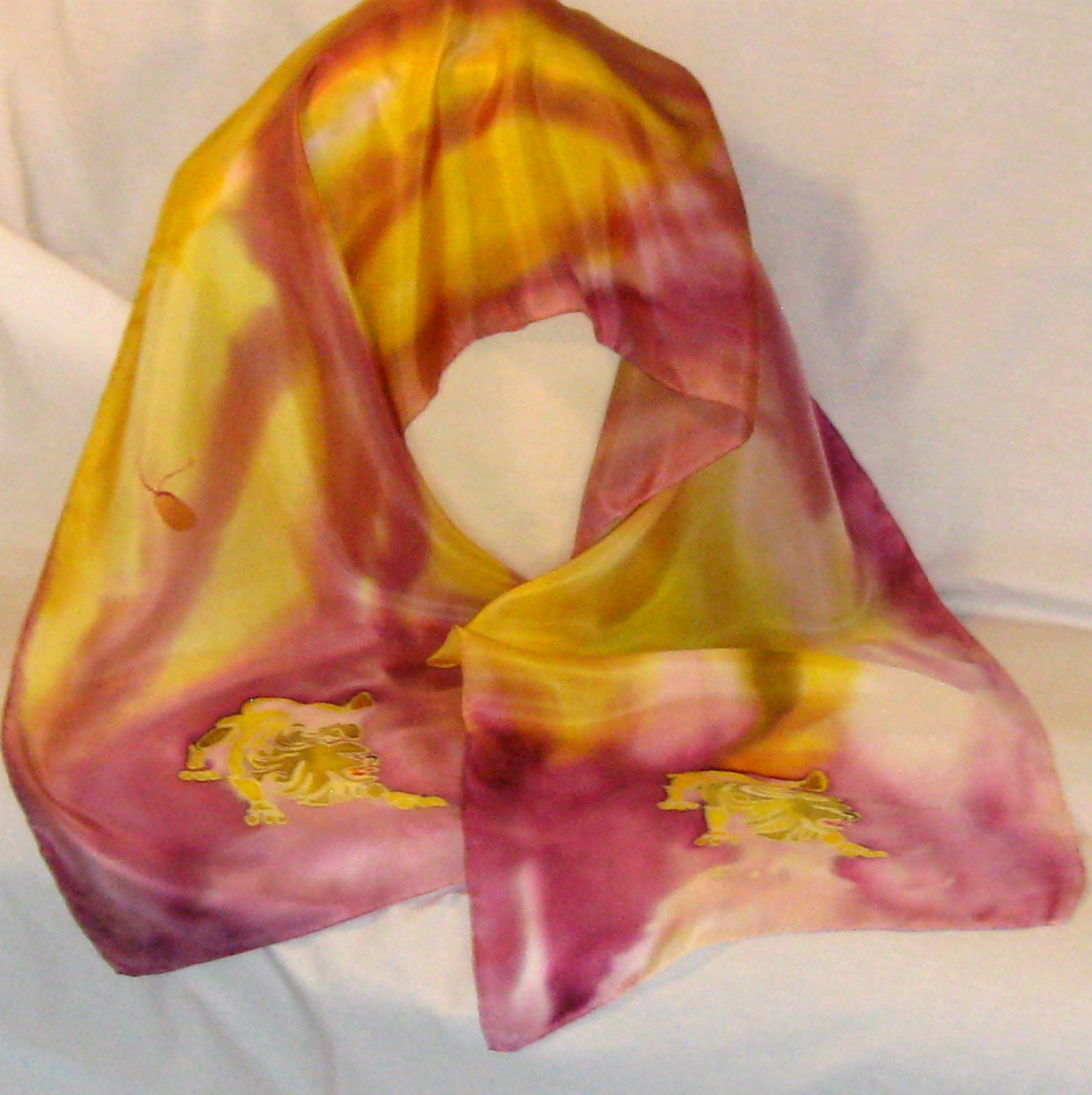 Leo The Lion,SilkScarf,SilkScarves,Womens Fashion Accessories,Handmade  ,Signs of The Zodiac,14x72inches,