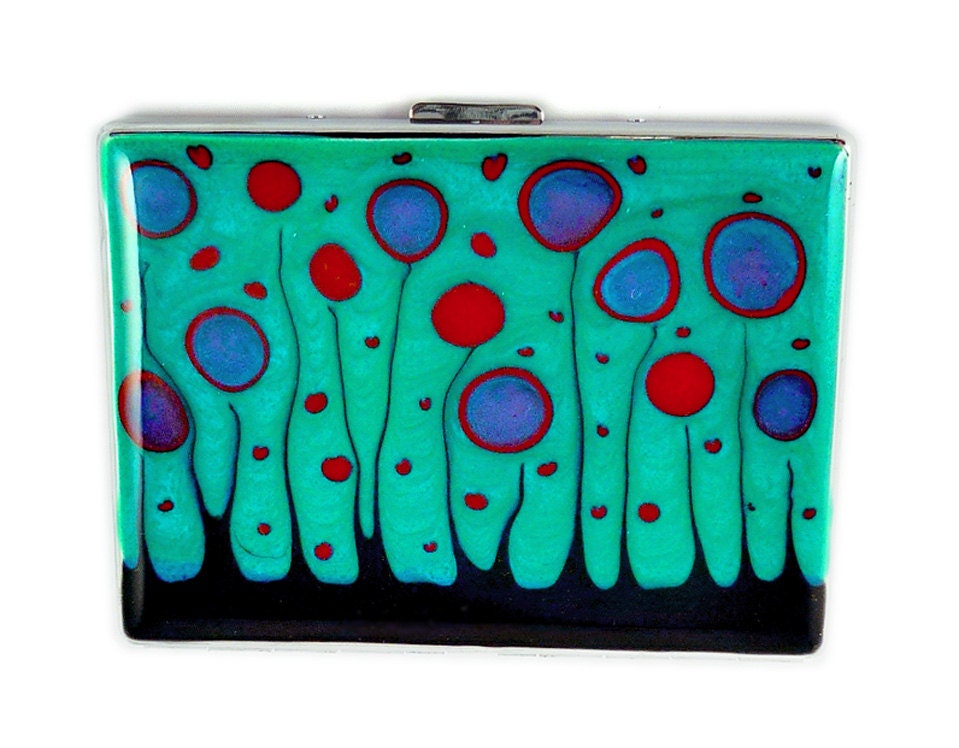 Metal Cigarette Case Metal Wallet Red, Turquoise and Black Business Card Case Hand Painted Glossy Enamel Finish Customizable - colorsbyliza Metal Cigarette Case Metal Wallet Red, Turquoise and Black Business Card Case Hand Painted Glossy Enamel Finish Customizable - colorsbyliza